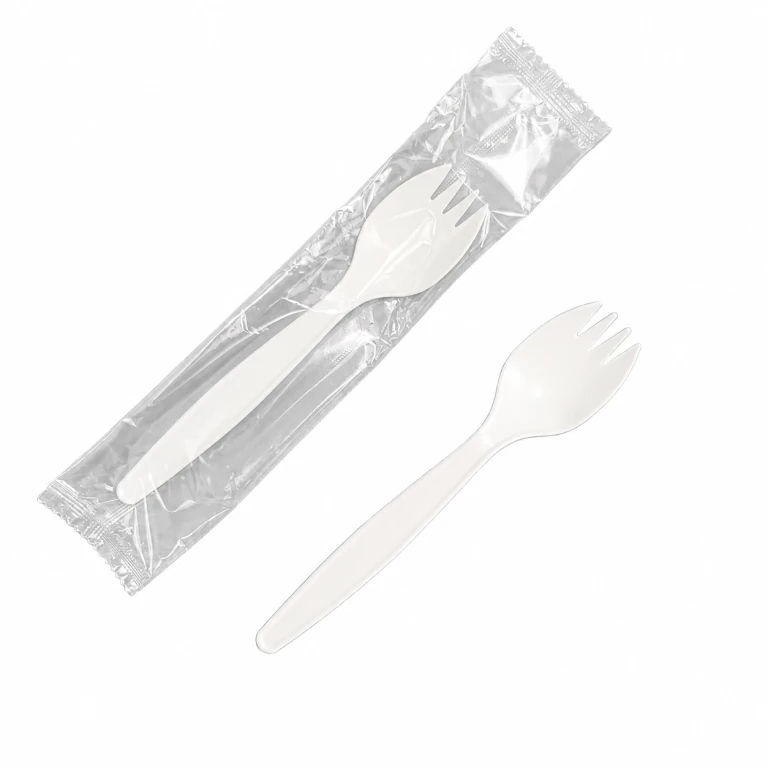 Corn Starch White Spork 7 inch, individually wrapped in OPP film