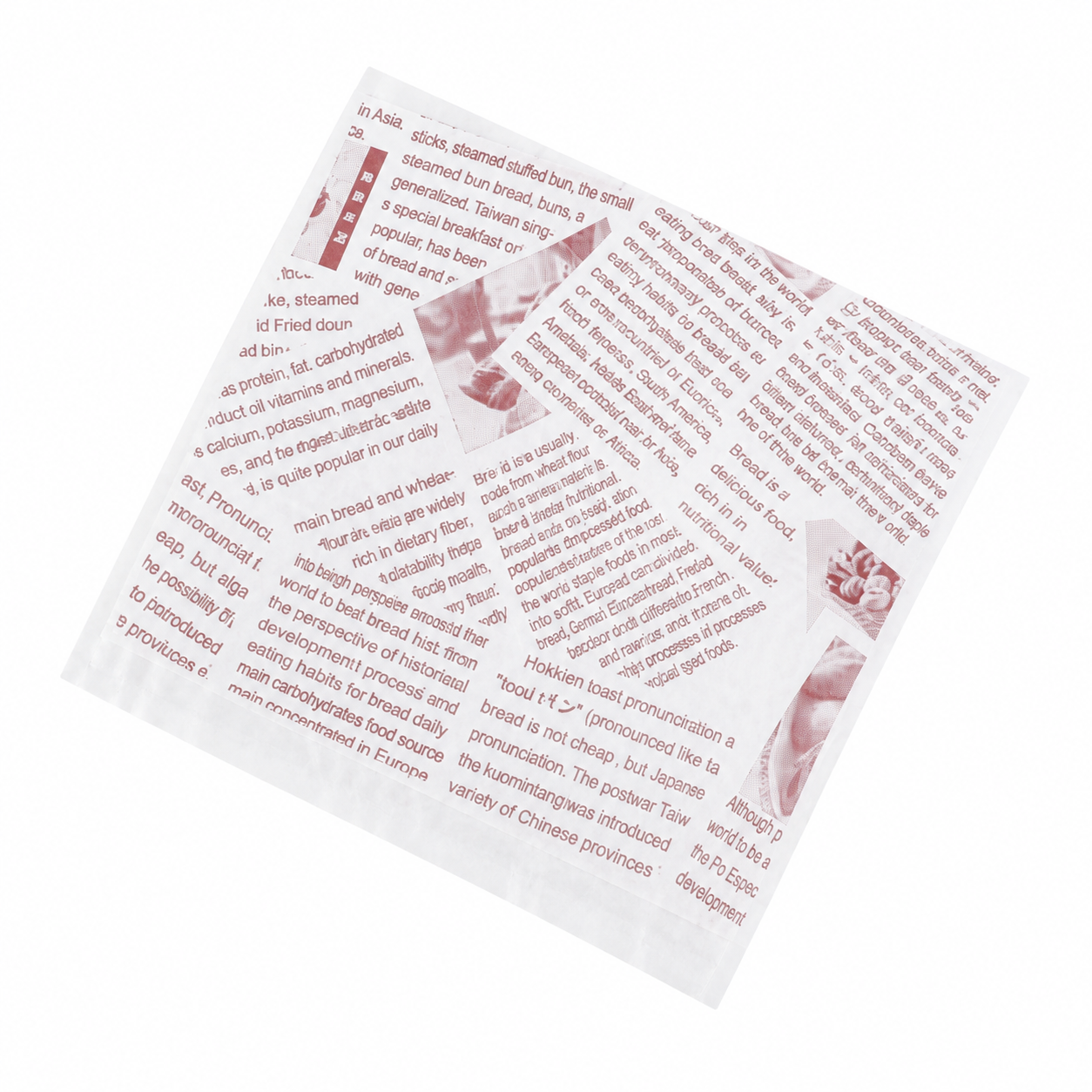 white newspaper-print bag design