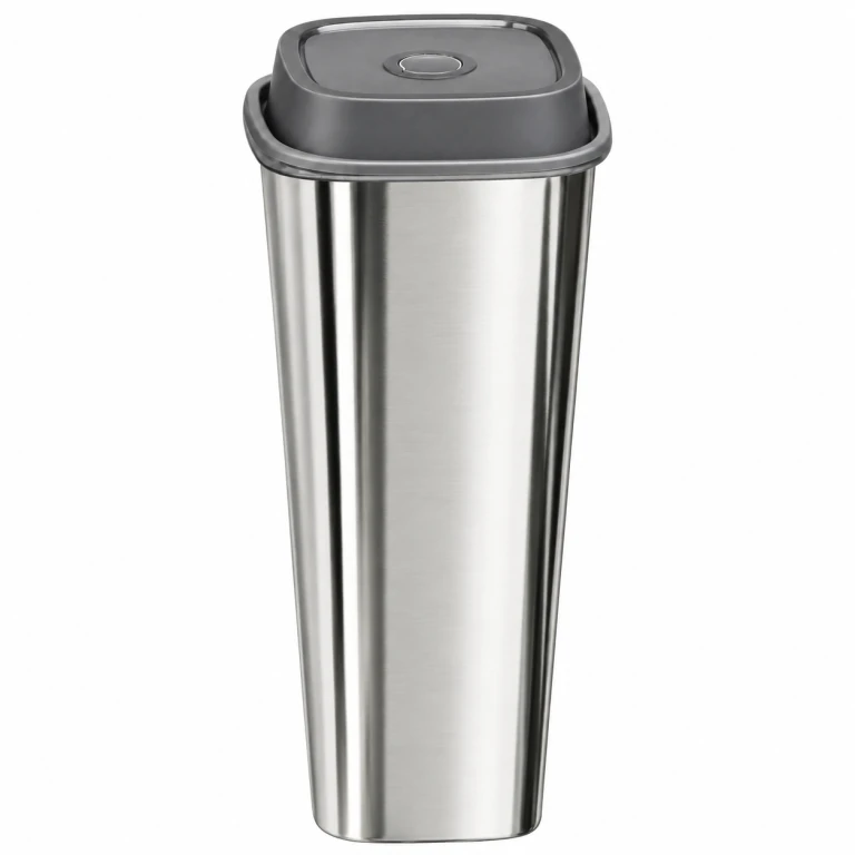 960ml Bright Silver Film Square Cup Set with Clear Gray Lid