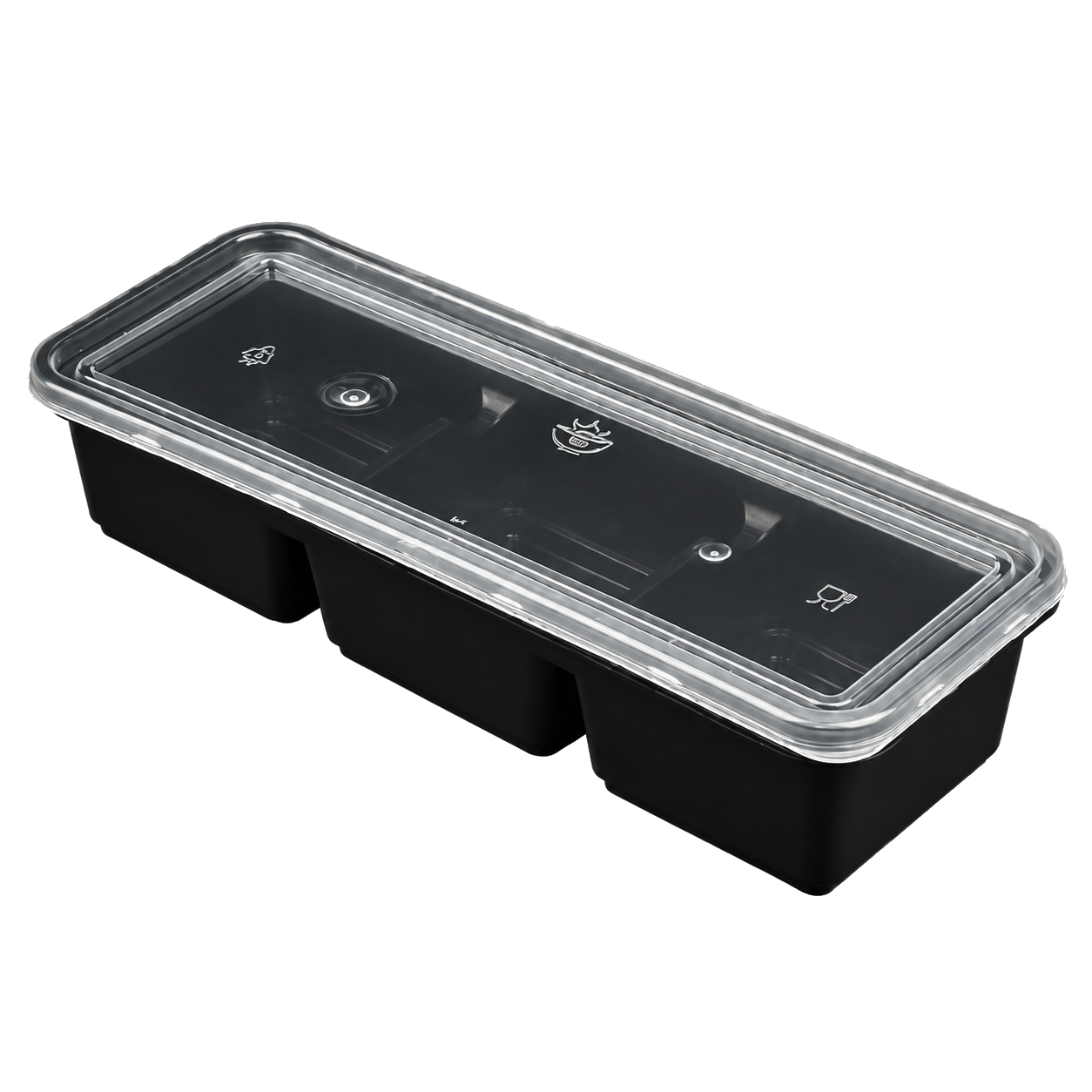500ml elongated three-compartment Japanese-style food container (black)