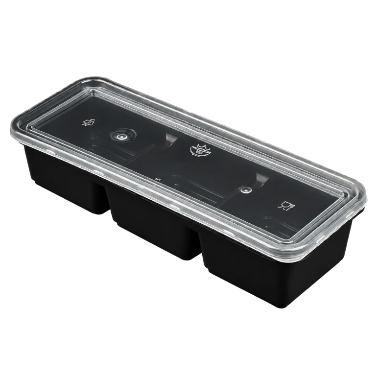 500ml elongated three-compartment Japanese-style food container (black)