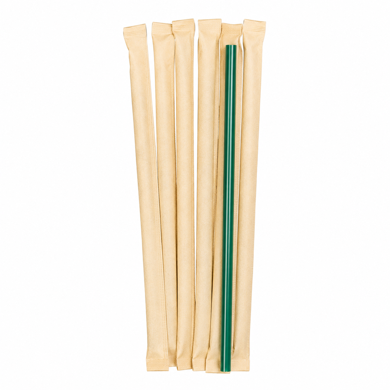 Food-Grade PP Straw 6×19cm, kraft paper, dark green pointed tip, 100 pcs