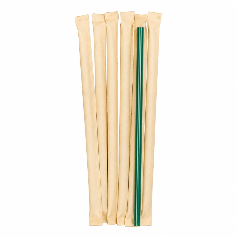 Food-Grade PP Straw 6×19cm, kraft paper, dark green pointed tip, 100 pcs