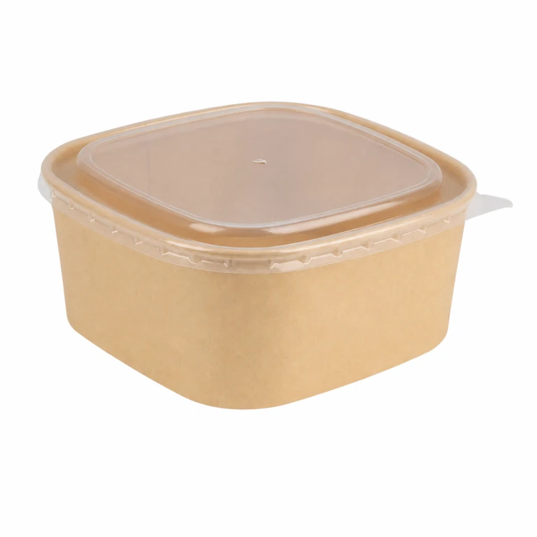 Kraft Paper Square Bowl 1200ml with PP Lid