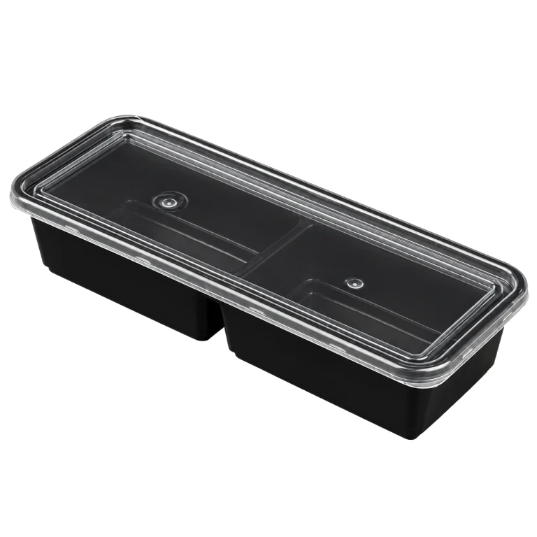 500ml elongated two-compartment Japanese-style food container (black)
