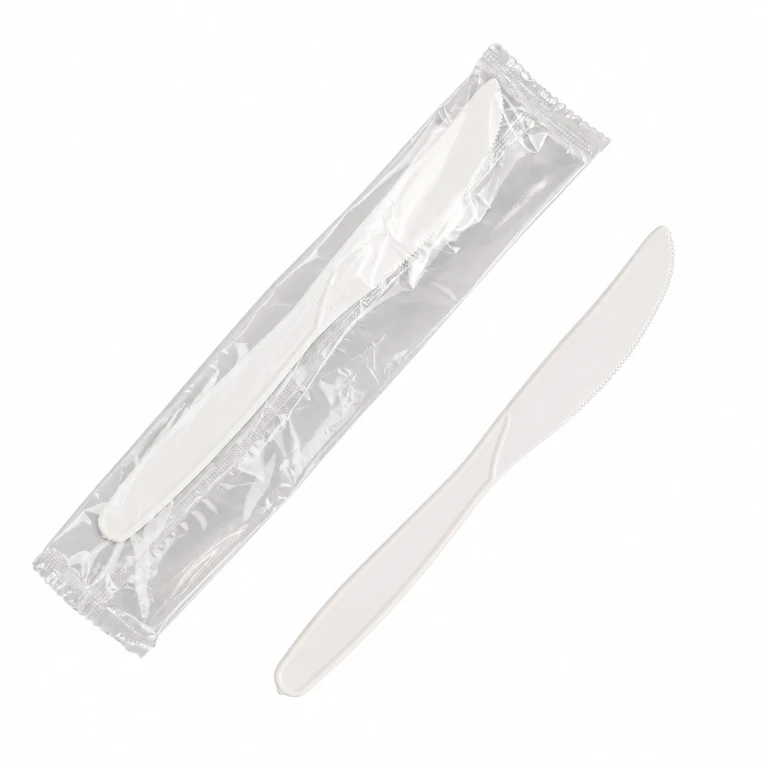 Corn Starch White Knife 7 inch, individually wrapped in OPP film