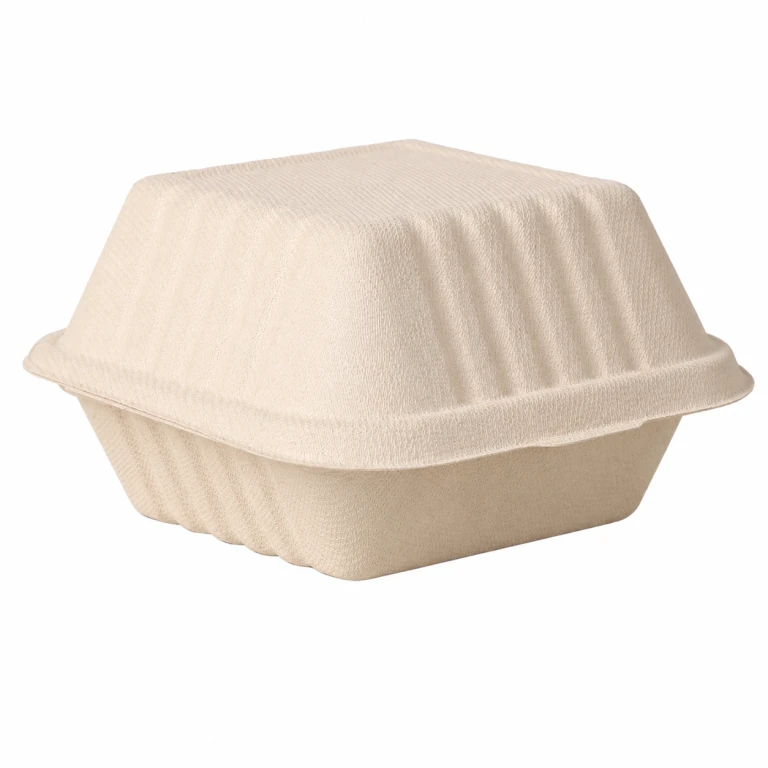 Natural 5-Inch Bagasse Clamshell Hamburger Box