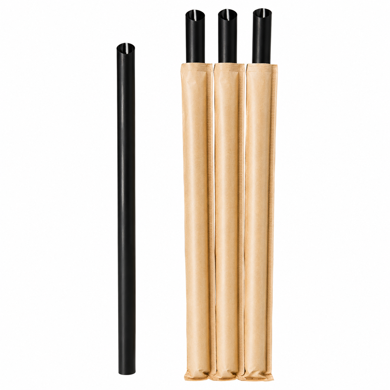 Food-Grade PP Straw 23×12cm, kraft paper, black pointed tip, 100 pcs