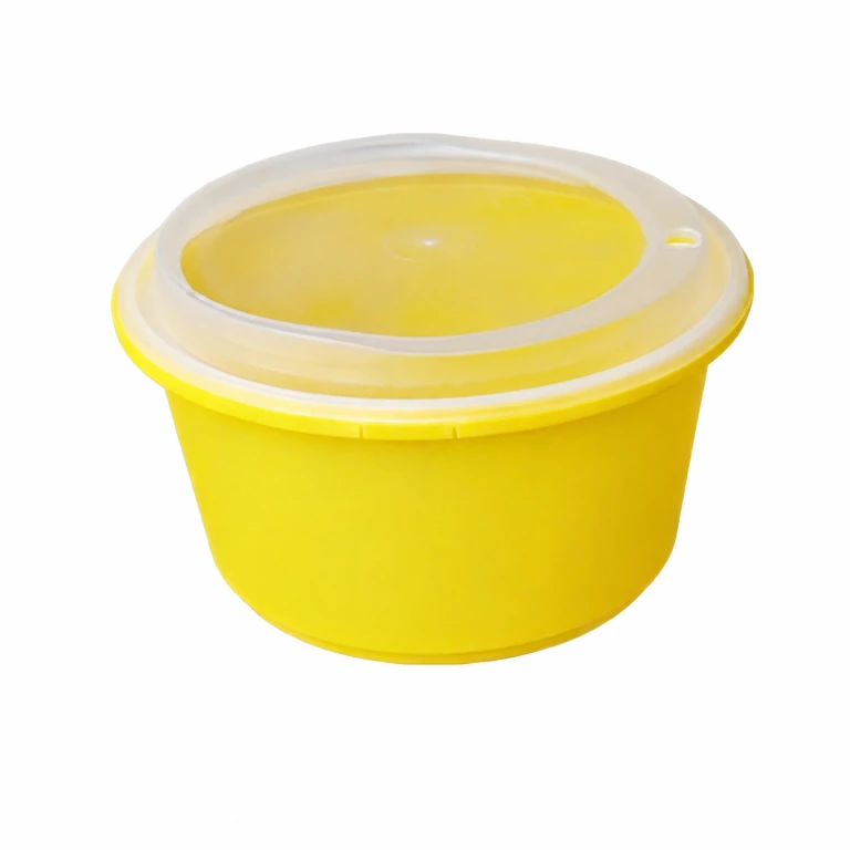 Disposable Thickened Plastic Round Bowl with Lock Lid, 1250ml, Yellow