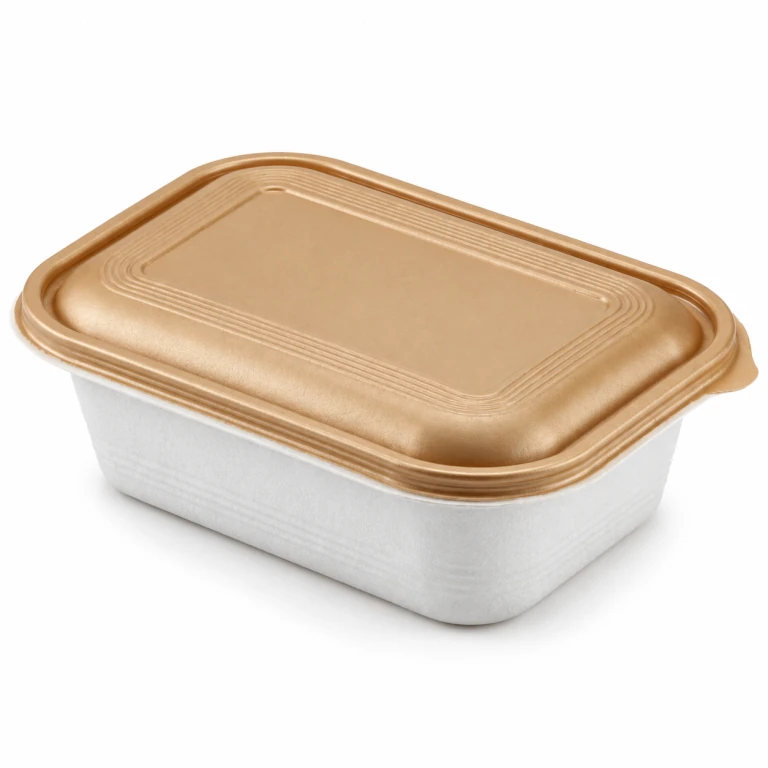 1350ml square tamper-evident food container (white base/gold lid)