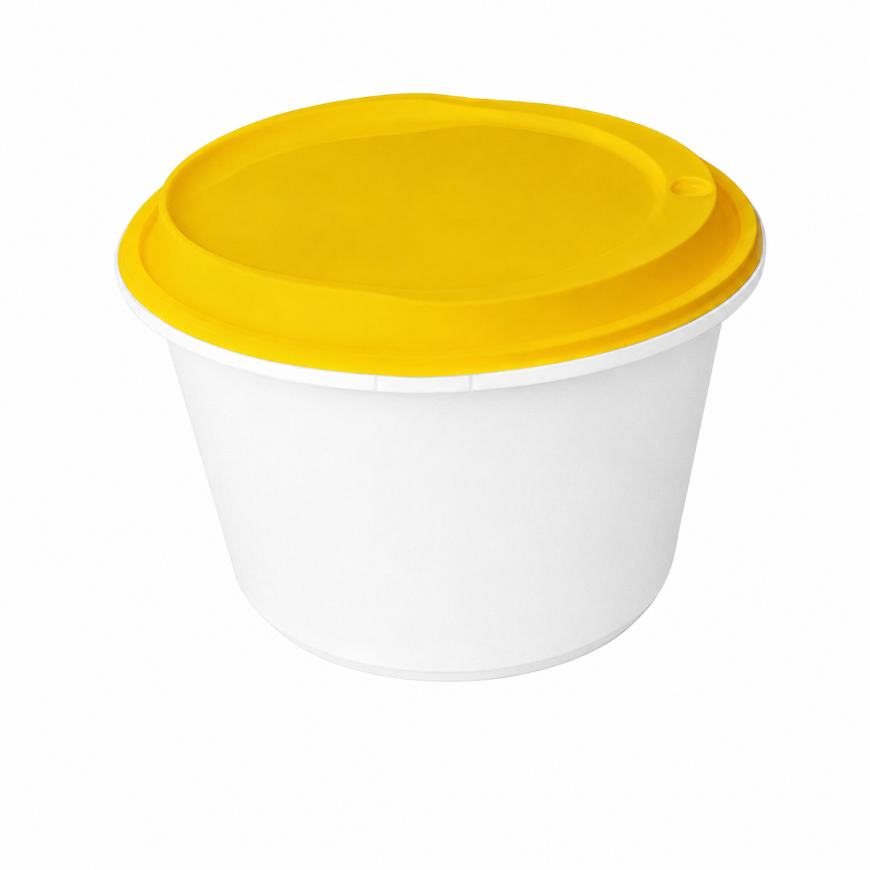Disposable Thickened Plastic Round Bowl with Lock Lid, 1750ml, White Bowl / Yellow Lid