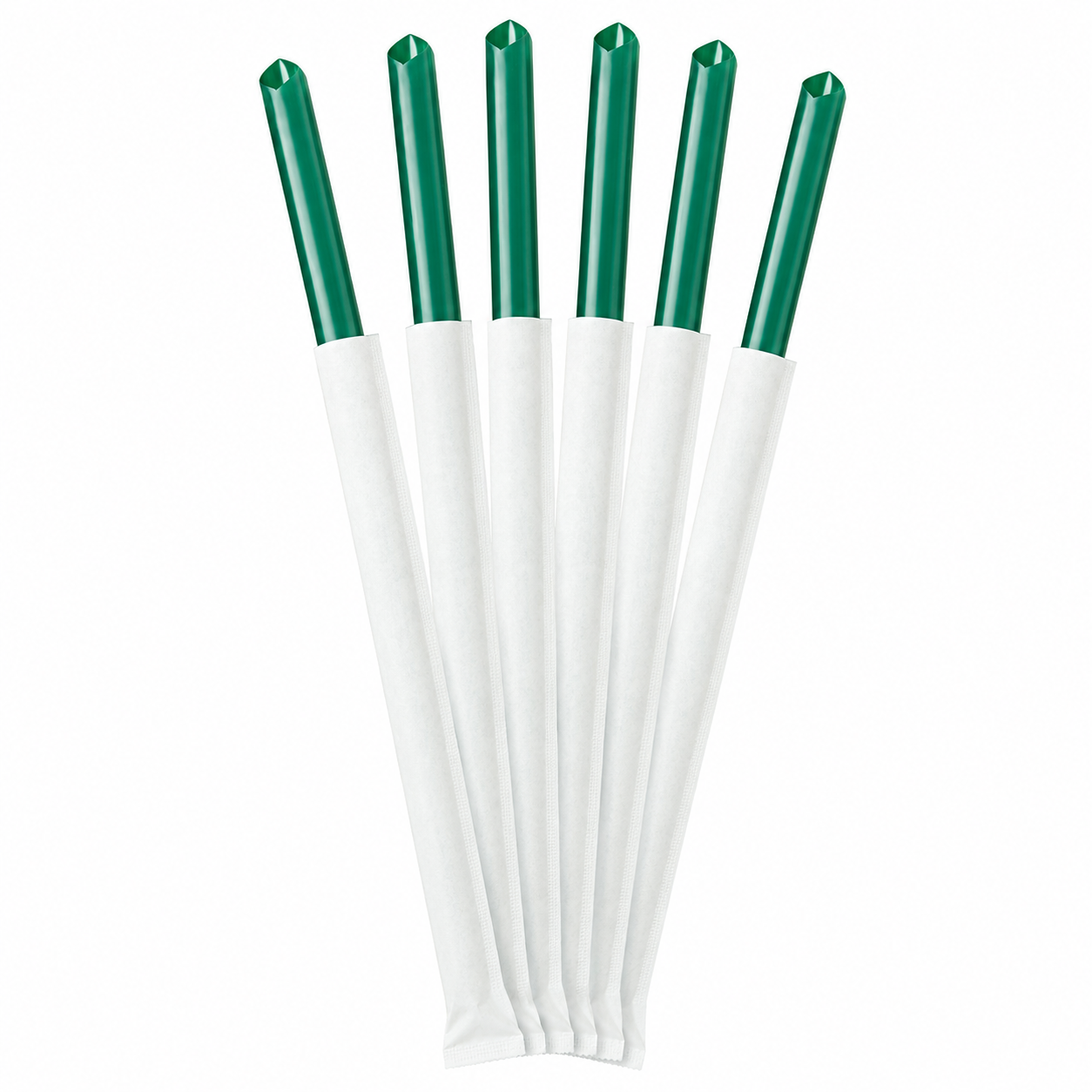Food-Grade PP Straw 23×12cm, white paper, dark green pointed tip, 100 pcs