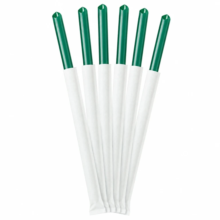 Food-Grade PP Straw 23×12cm, white paper, dark green pointed tip, 100 pcs