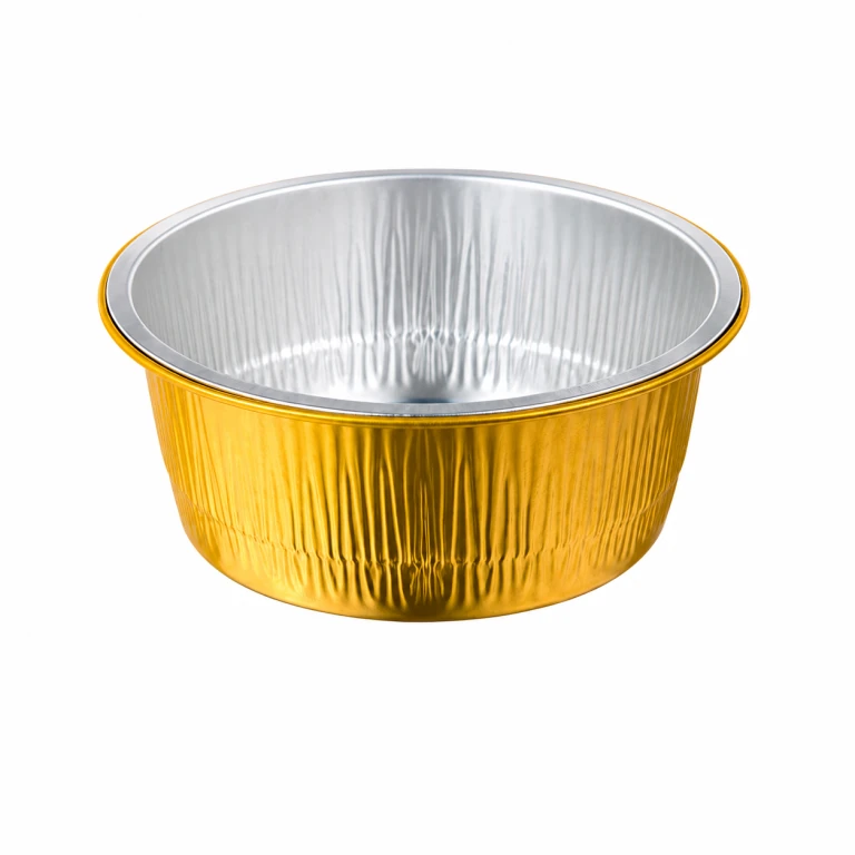 Gold Round Aluminum Foil Container with PP Lid Thickened Food Grade Commercial Takeaway Disposable Food Box