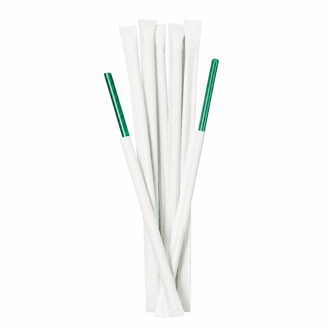Food-Grade PP Straw 6×23cm, white paper, dark green pointed tip, 100 pcs