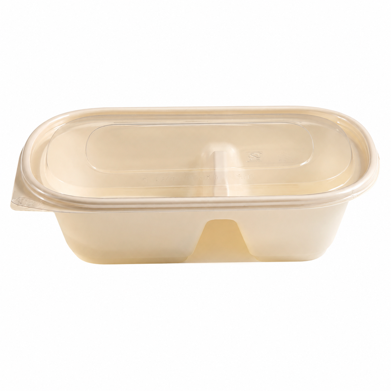 two-compartment container 800 with matching high-clarity PET lid