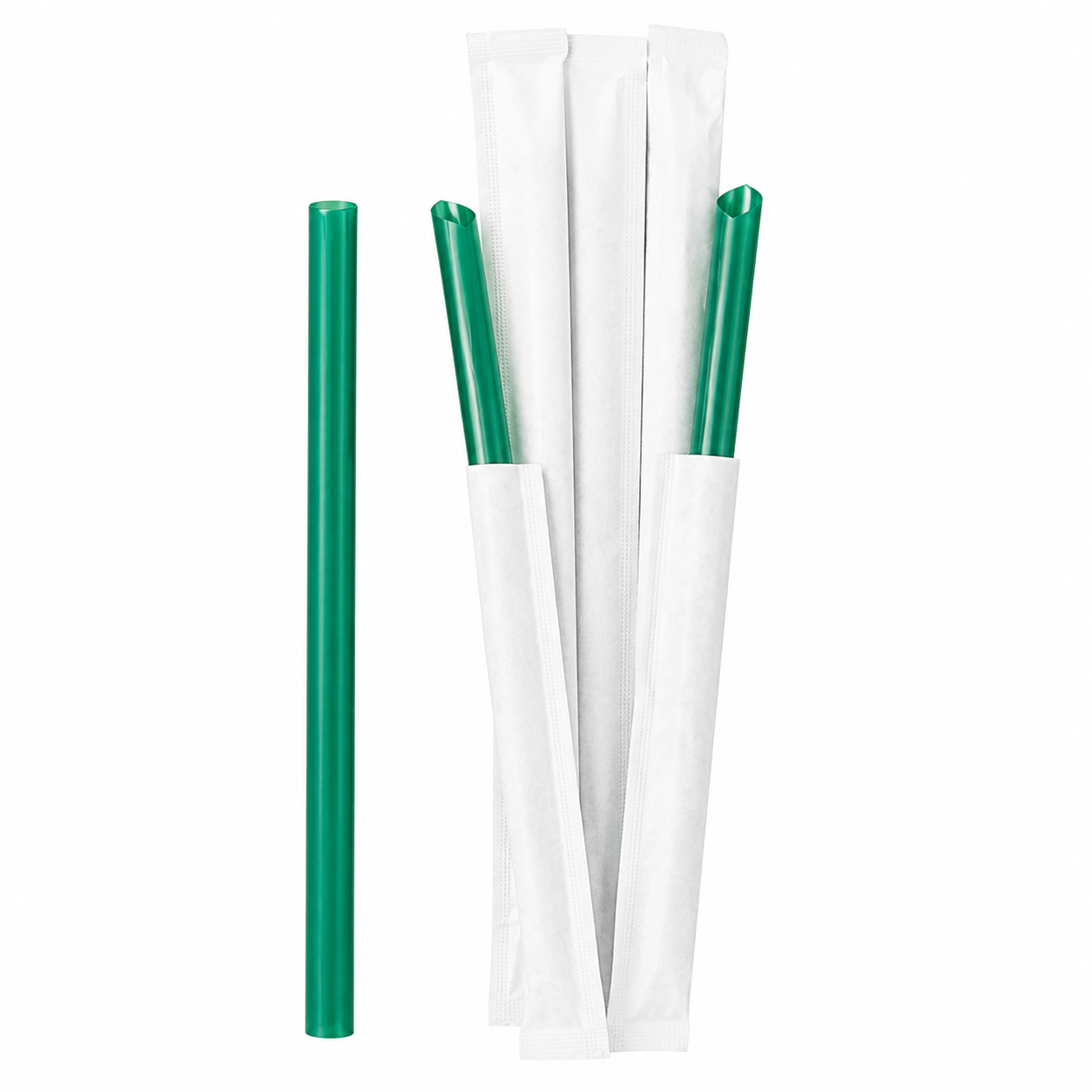 Food-Grade PP Straw 19×12cm, white paper, dark green pointed tip, 100 pcs