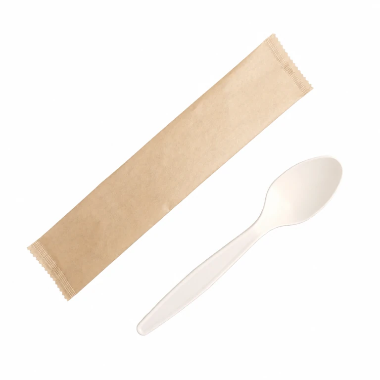 Corn Starch White Teaspoon 7 inch, individually wrapped in kraft paper