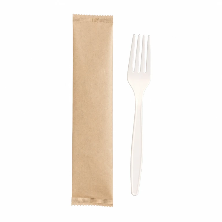 Corn Starch White Fork 7 inch, individually wrapped in kraft paper