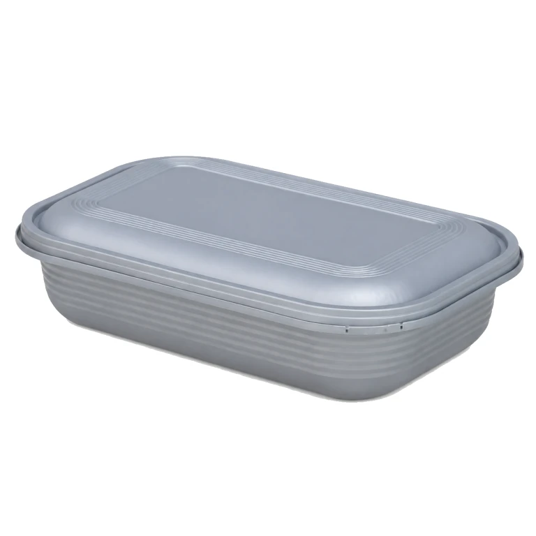 1000ml square tamper-evident food container (silver base, silver lid)