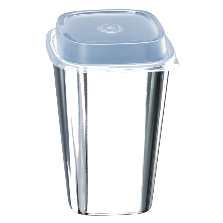 650ml Bright Silver Film Square Cup Set with Clear Lid
