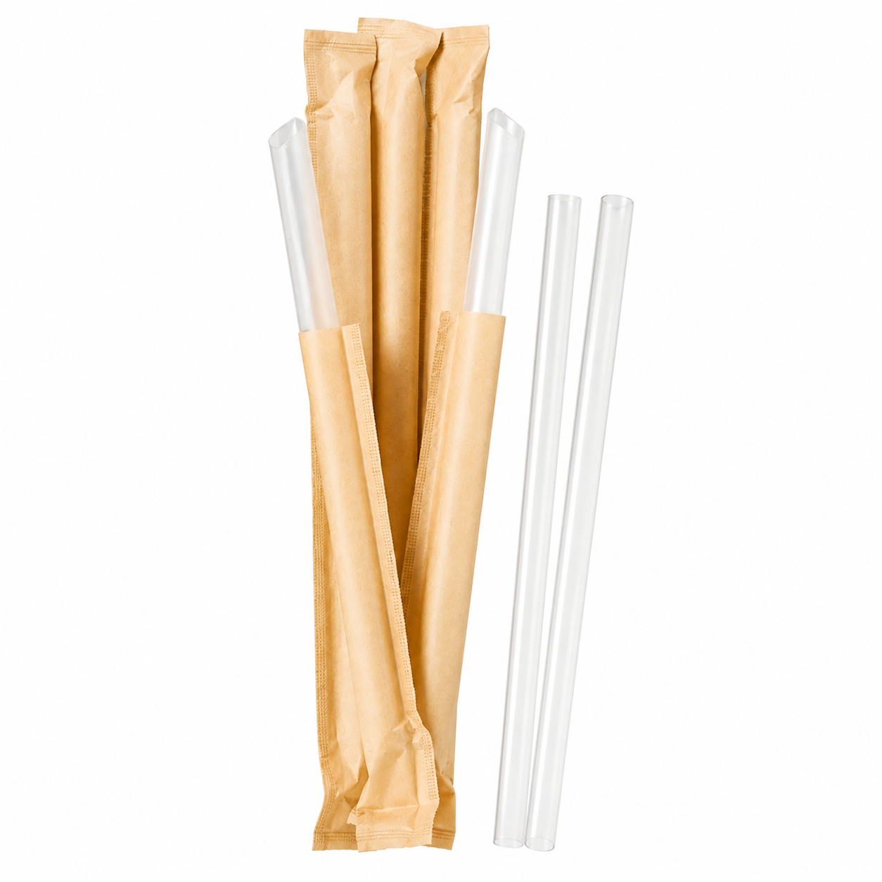 Food-Grade PP Straw 19×12cm, kraft paper, transparent pointed tip, 100 pcs