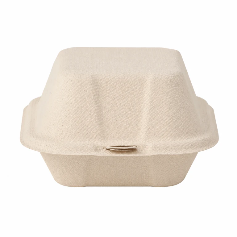 Natural 4-Inch Bagasse Clamshell Hamburger Box