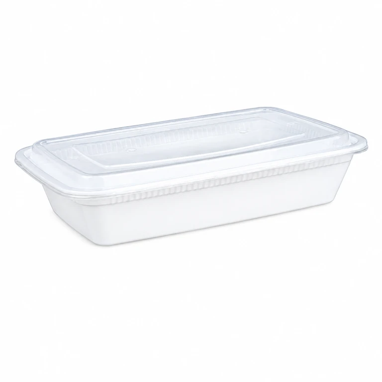 1000ml disposable plastic meal box with transparent lid (white background)