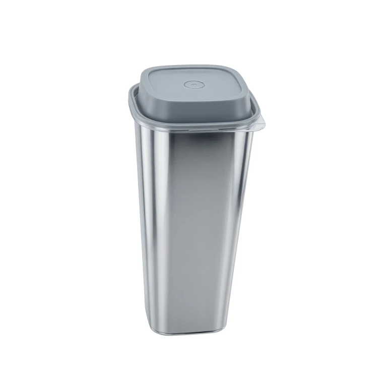 960ml Bright Silver Film Square Cup Set with Clear Lid