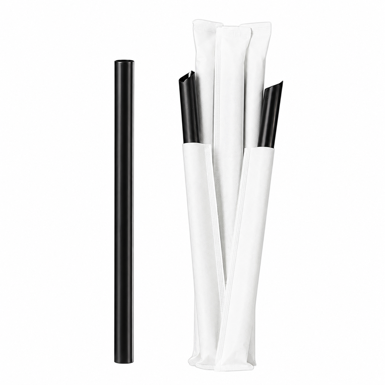 Food-Grade PP Straw 19×12cm, white paper, black pointed tip, 100 pcs