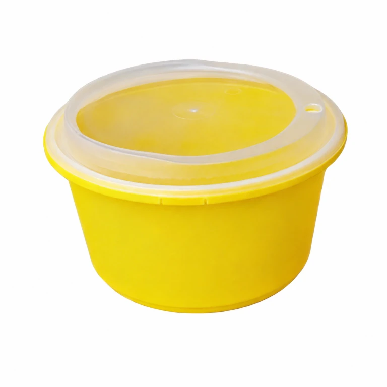 Disposable Thickened Plastic Round Bowl with Lock Lid, 1500ml, Yellow