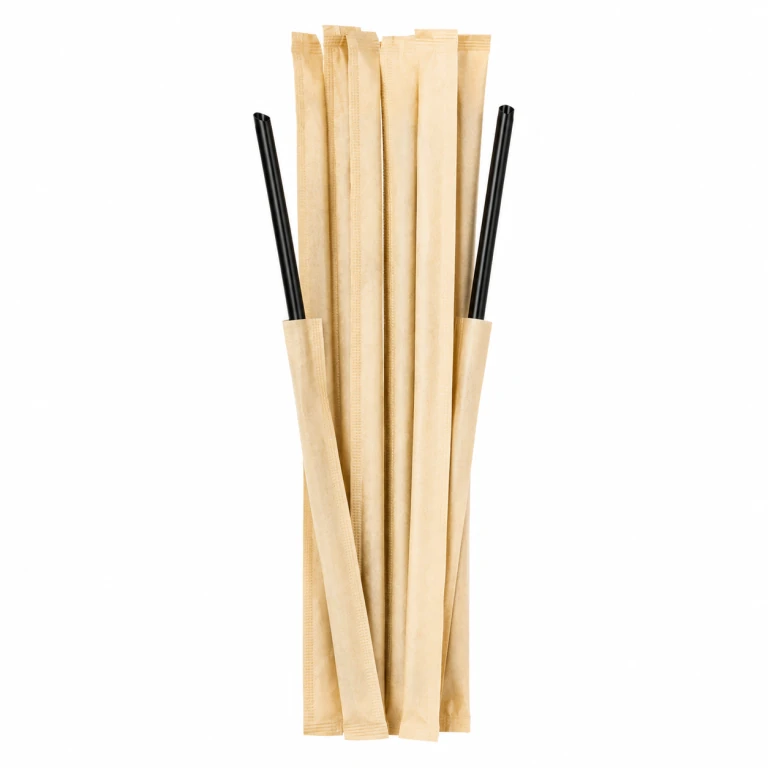 Food-Grade PP Straw 6×19cm, kraft paper, black pointed tip, 100 pcs