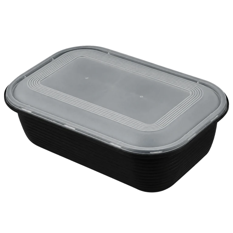 1350ml square tamper-evident food container (black base/silver lid)