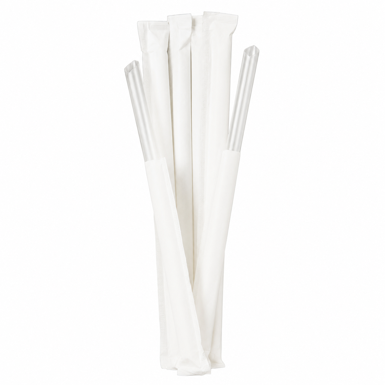Food-Grade PP Straw 23×12cm, white paper, transparent pointed tip, 100 pcs