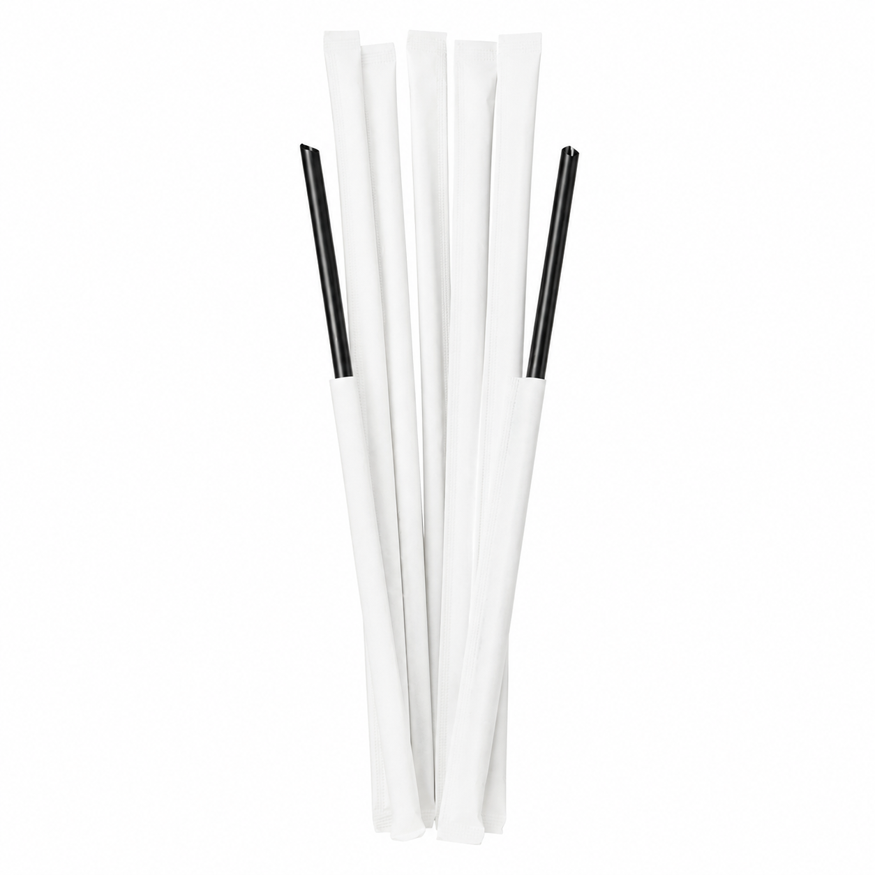 Food-Grade PP Straw 6×23cm, white paper, black pointed tip, 100 pcs