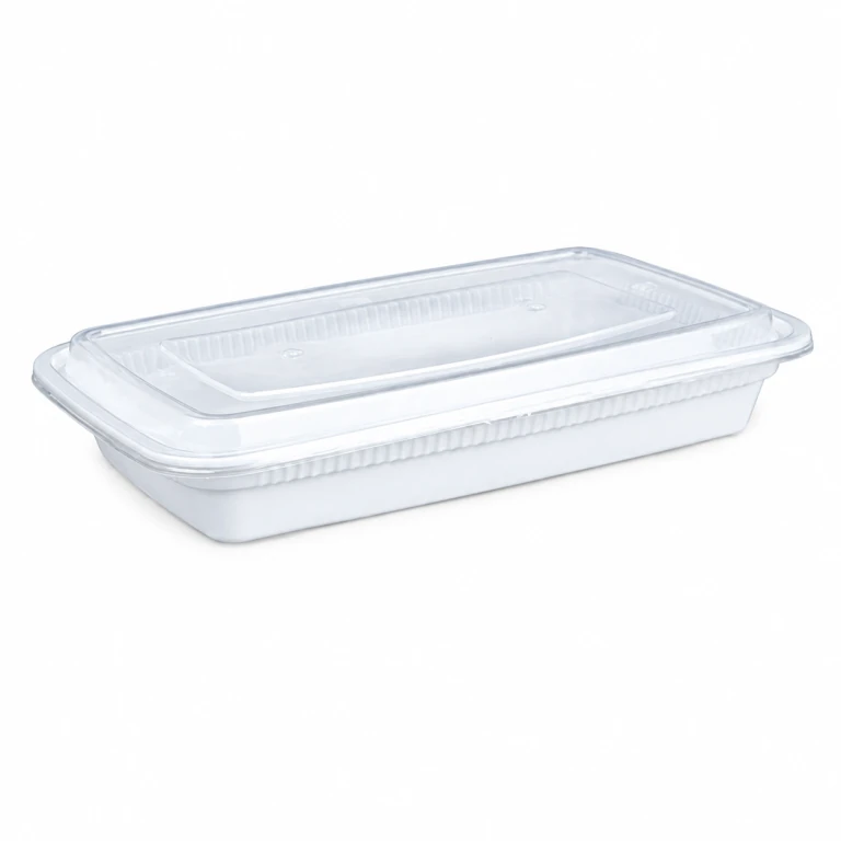 750ml disposable plastic meal box with white background and transparent lid