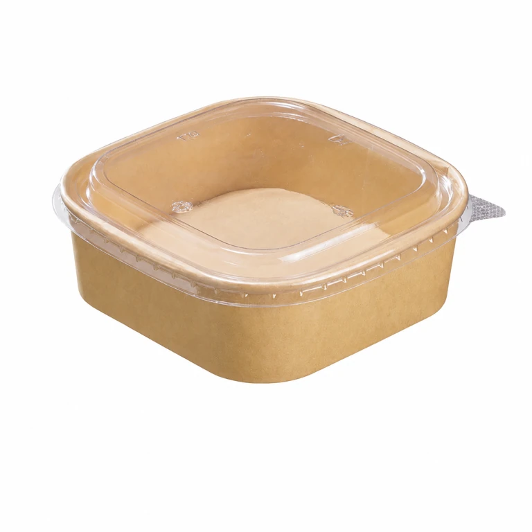 Kraft Paper Square Bowl 1000ml with PET Lid