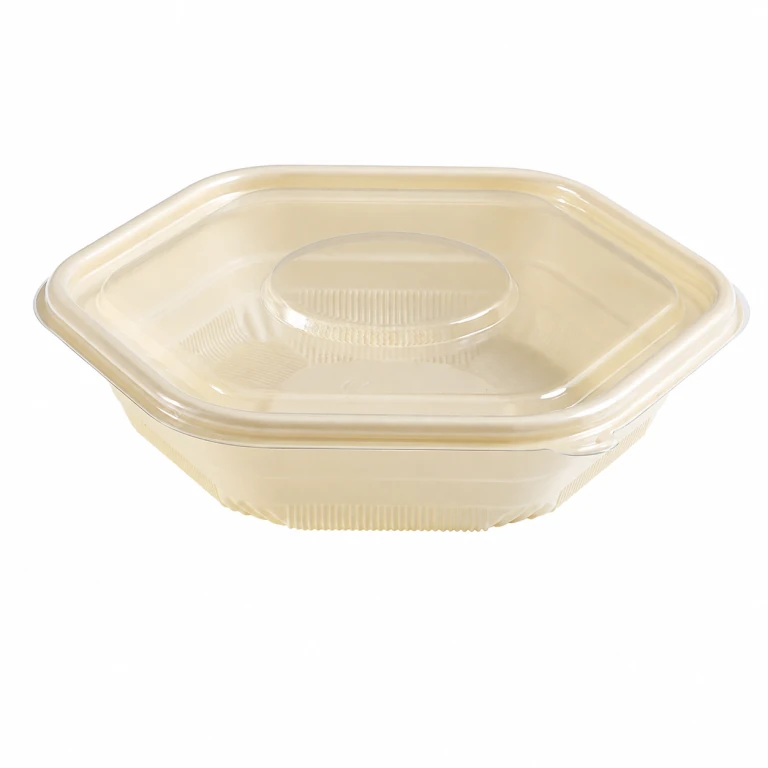 flat-bottom hexagonal bowl 750 + high-clarity PET lid