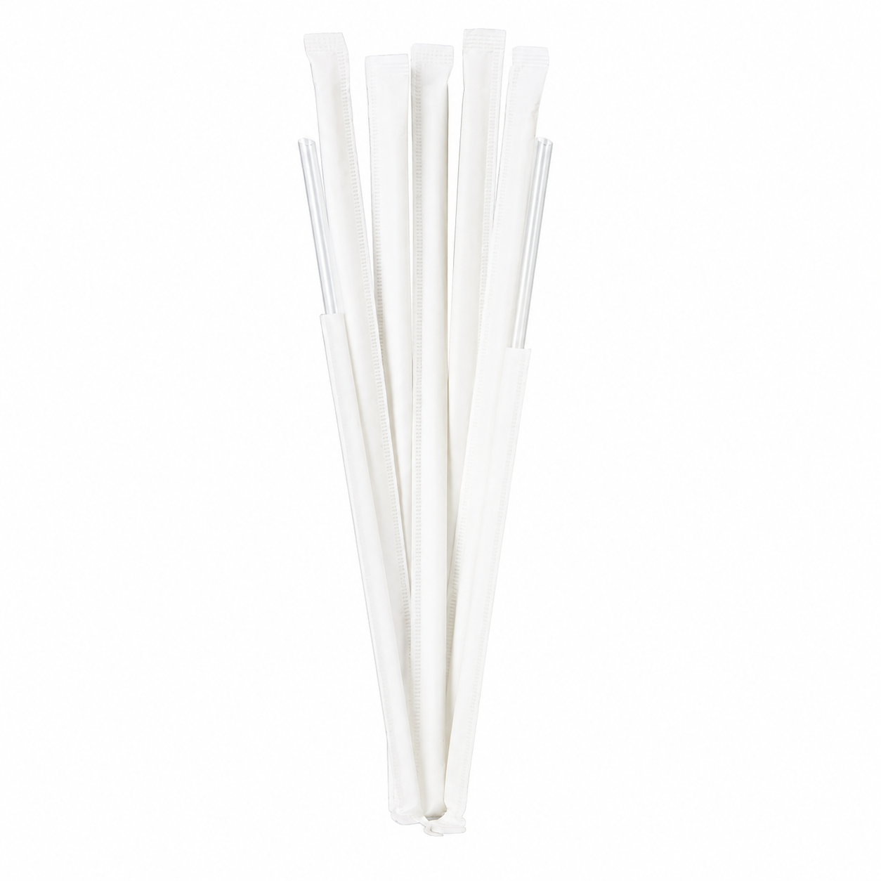 Food-Grade PP Straw 6×23cm, white paper, transparent pointed tip, 100 pcs