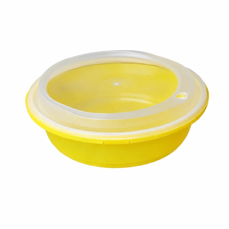 Disposable Thickened Plastic Round Bowl with Lock Lid, 750ml, Yellow