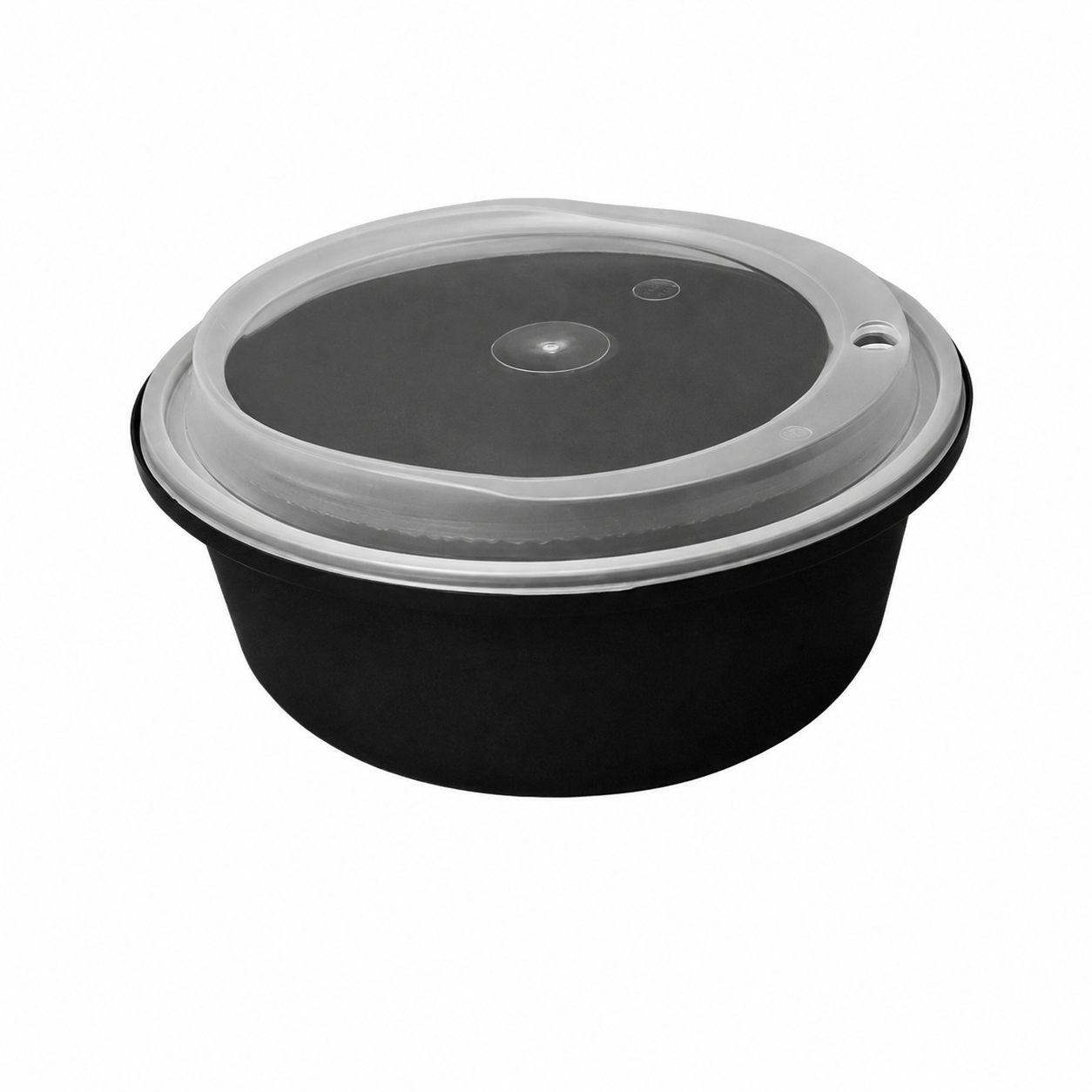 Disposable Thickened Plastic Round Bowl with Lock Lid, 1000ml, Black