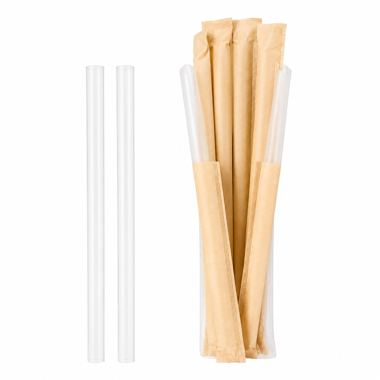 Food-Grade PP Straw 23×12cm, kraft paper, transparent pointed tip, 100 pcs