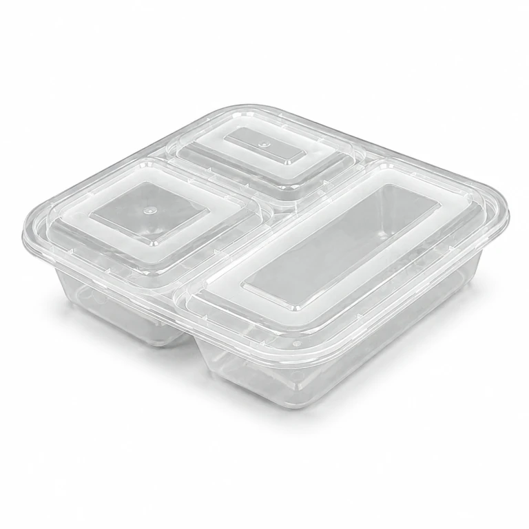 1000ml three-compartment food container (clear)