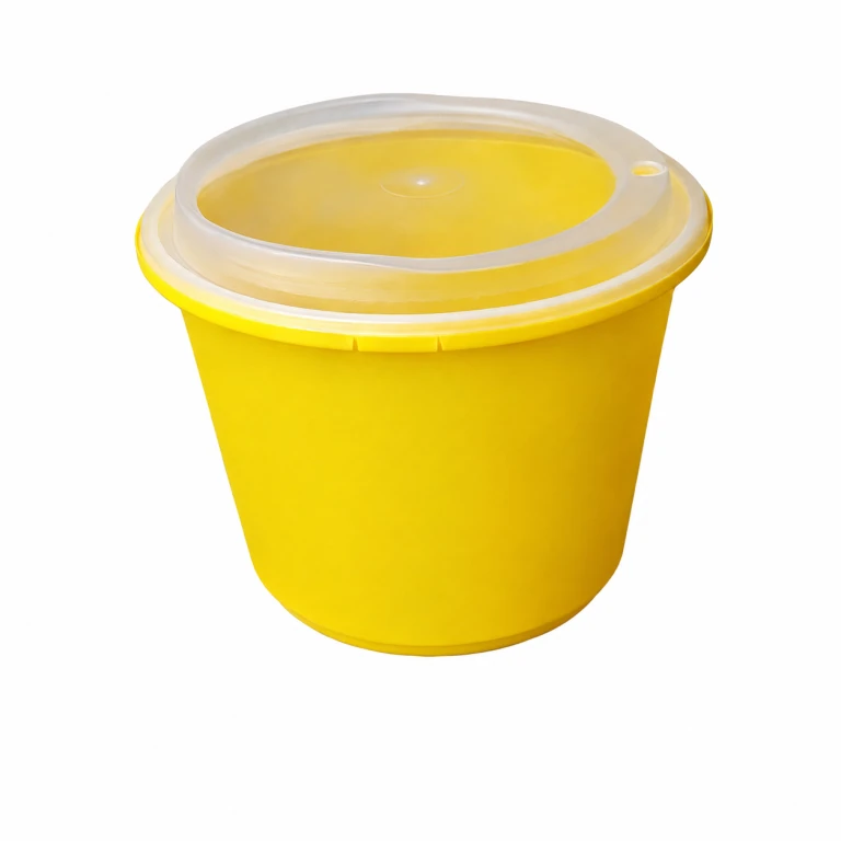Disposable Thickened Plastic Round Bowl with Lock Lid, 2000ml, Yellow