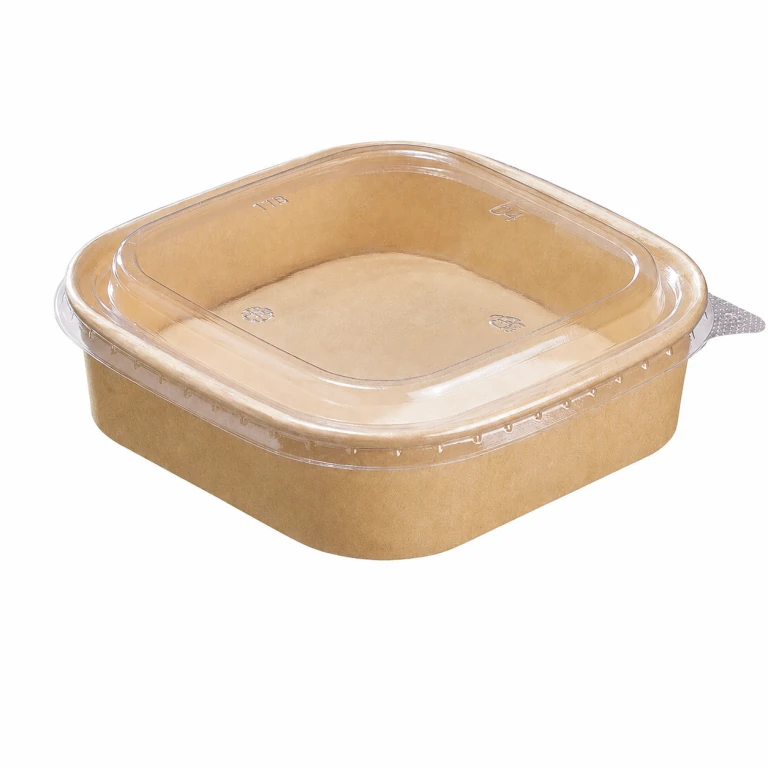 Kraft Paper Square Bowl 750ml with PET Lid