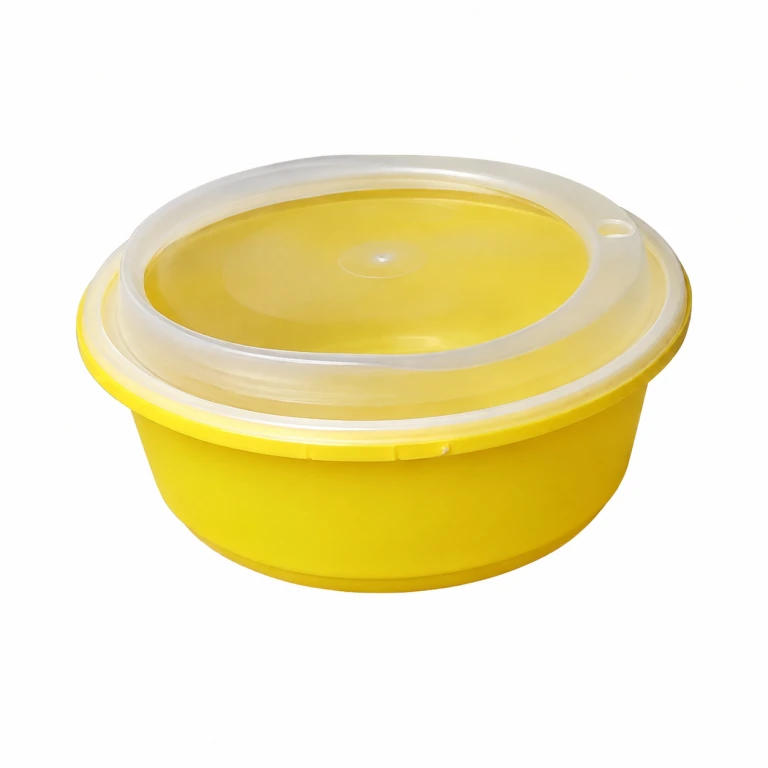 Disposable Thickened Plastic Round Bowl with Lock Lid, 1000ml, Yellow