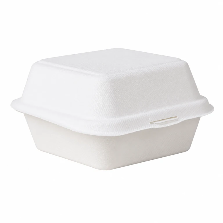 White 6-Inch Bagasse Clamshell Hamburger Box
