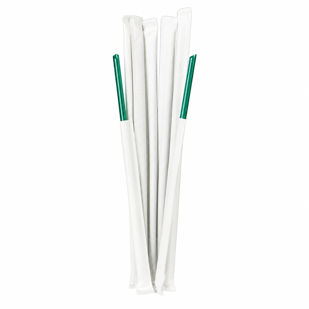 Food-Grade PP Straw 6×19cm, white paper, dark green pointed tip, 100 pcs