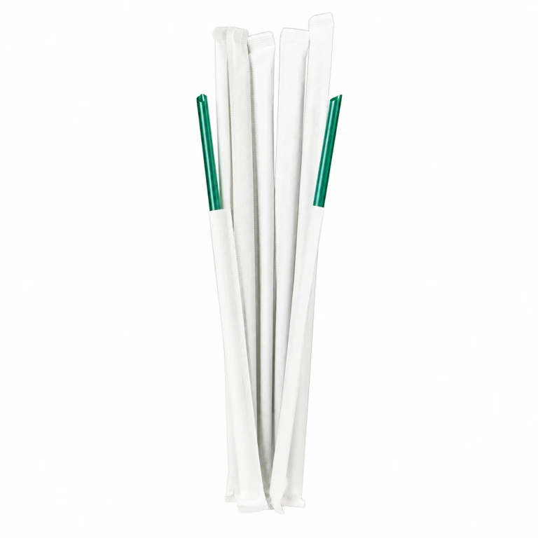Food-Grade PP Straw 6×19cm, white paper, dark green pointed tip, 100 pcs