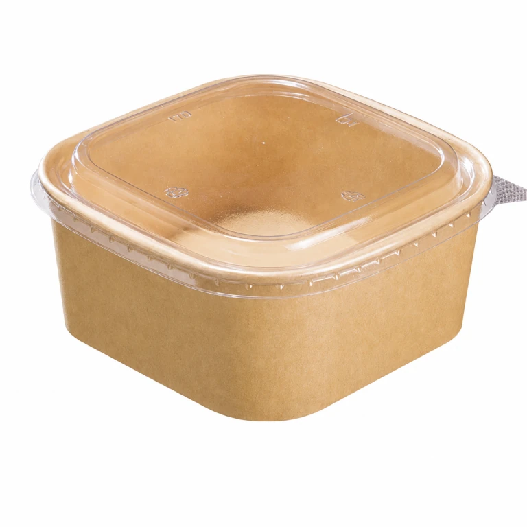 Kraft Paper Square Bowl 1400ml with PET Lid